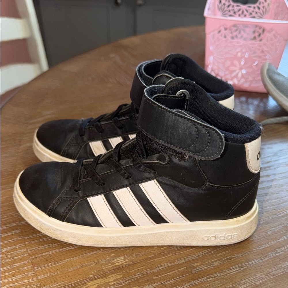 Adidas Kids Black and Cream High-Top Sneakers
